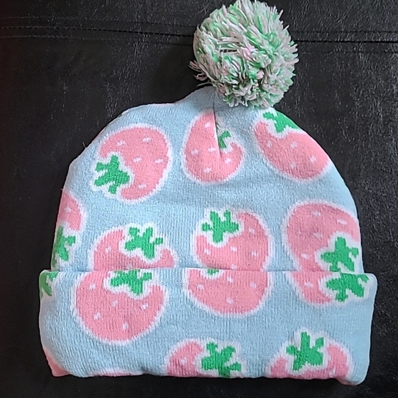 Cute Anime Chibi Bunny & Strawberry Pom Pom Knit Winter Hat - Picture 3 of 12